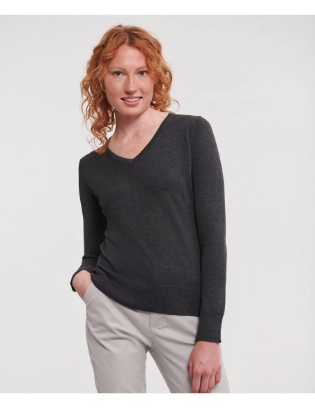 RUS-0R710F0-Ladies V-Neck Knitted Pullover