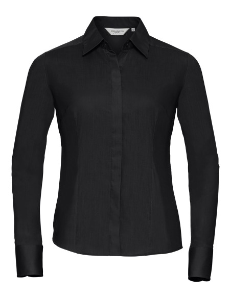 RUS-0R924F0-Ladies' Long Sleeve Fitted Polycotton Poplin Shirt