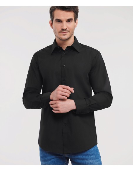 RUS-0R924M0-Men's Long Sleeve Tailored Polycotton Poplin Shirt
