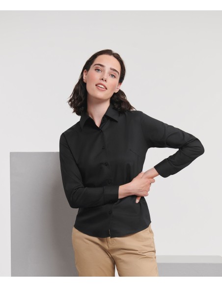 RUS-0R932F0-Ladies' Long Sleeve Tailored Oxford Shirt