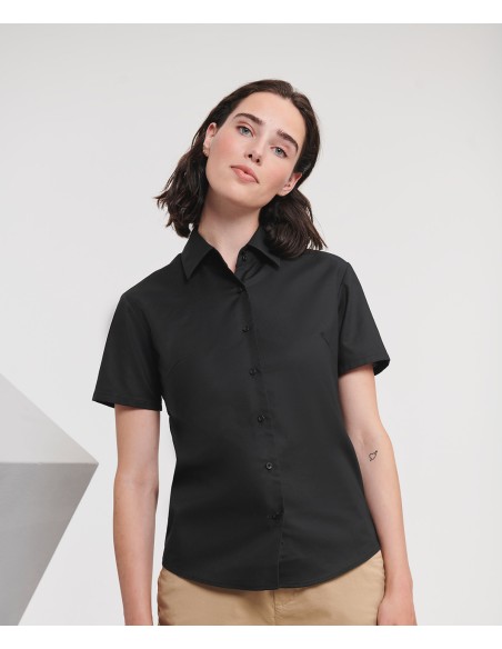 RUS-0R933F0-Ladies' Short Sleeve Tailored Oxford Shirt