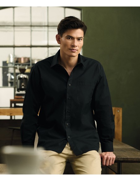 RUS-0R934M0-Men's Long Sleeve Classic Polycotton Poplin Shirt