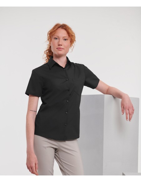 RUS-0R935F0-Ladies' Short Sleeve Classic Polycotton Poplin Shirt