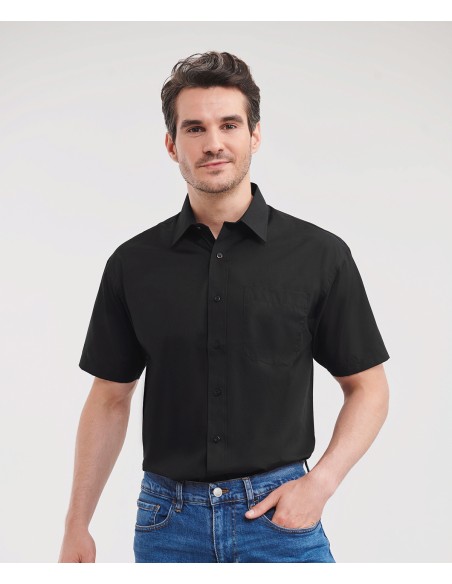 RUS-0R935M0-Men's Short Sleeve Classic Polycotton Poplin Shirt
