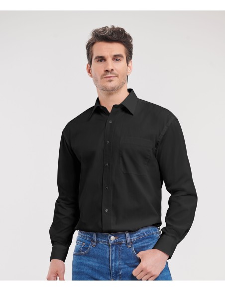 RUS-0R936M0-Men's Long Sleeve Classic Pure Cotton Poplin Shirt