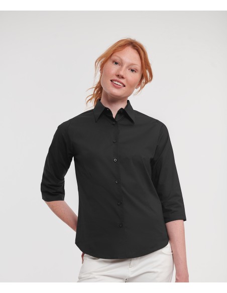 RUS-0R946F0-Ladies' Long Sleeve Classic Pure Cotton Poplin Shirt