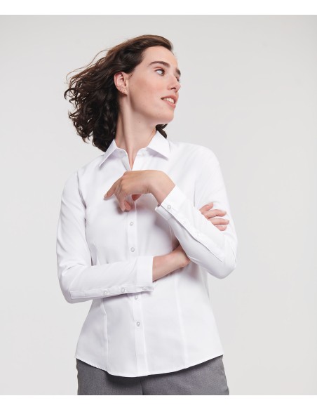 RUS-0R962F0-Ladies' Long Sleeve Tailored Herringbone Shirt