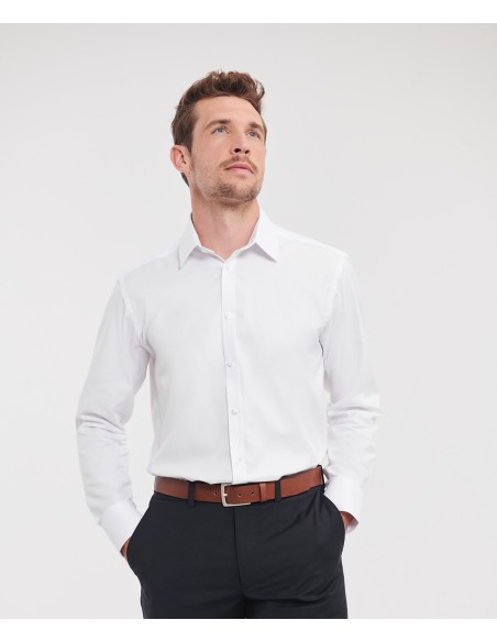 RUS-0R962M0-Men's Long Sleeve Tailored Herringbone Shirt