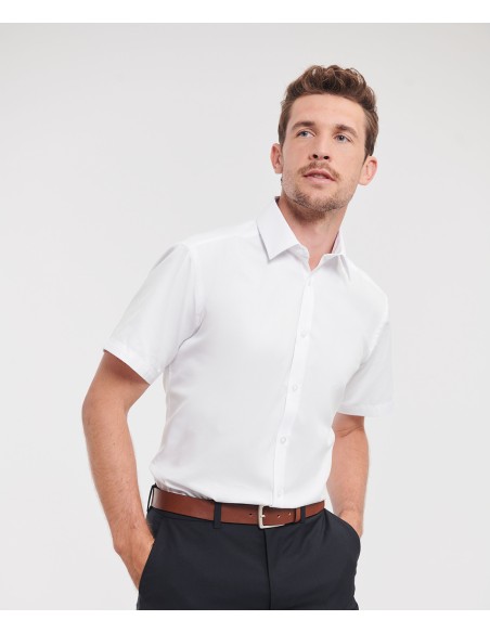 RUS-0R963M0-Mens Short Sleeve Tailored Herringbone Shirt