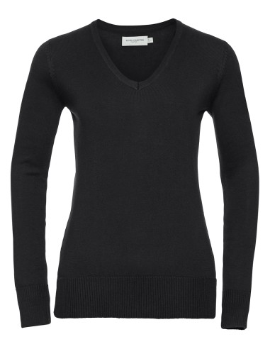 RUS-0R710F0-Ladies V-Neck Knitted Pullover