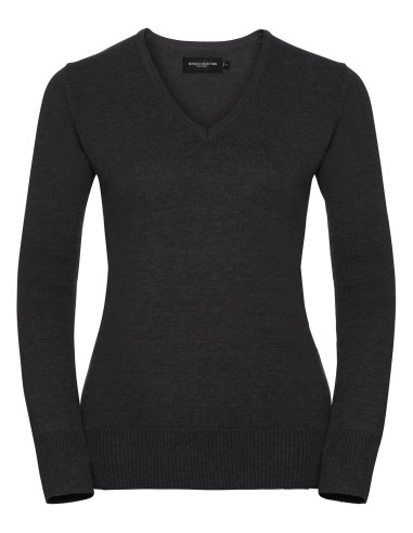RUS-0R710F0-Ladies V-Neck Knitted Pullover