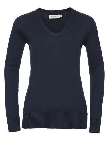 RUS-0R710F0-Ladies V-Neck Knitted Pullover