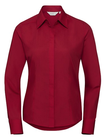RUS-0R924F0-Ladies' Long Sleeve Fitted Polycotton Poplin Shirt