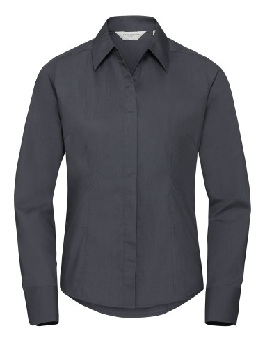 RUS-0R924F0-Ladies' Long Sleeve Fitted Polycotton Poplin Shirt
