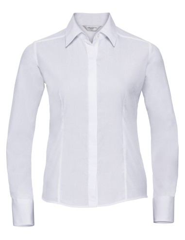 RUS-0R924F0-Ladies' Long Sleeve Fitted Polycotton Poplin Shirt