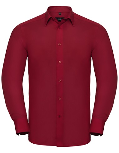 RUS-0R924M0-Men's Long Sleeve Tailored Polycotton Poplin Shirt