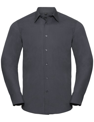 RUS-0R924M0-Men's Long Sleeve Tailored Polycotton Poplin Shirt