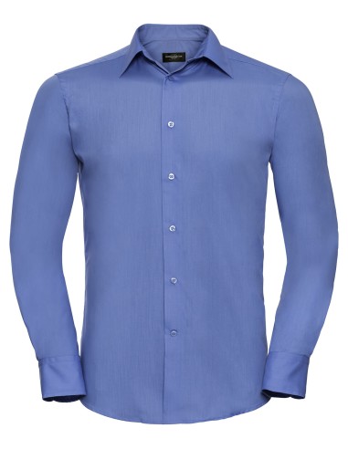 RUS-0R924M0-Men's Long Sleeve Tailored Polycotton Poplin Shirt