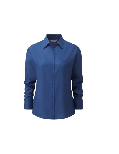RUS-0R934F0-Ladies' Long Sleeve Classic Polycotton Poplin Shirt