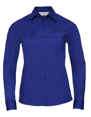 RUS-0R934F0-Ladies' Long Sleeve Classic Polycotton Poplin Shirt
