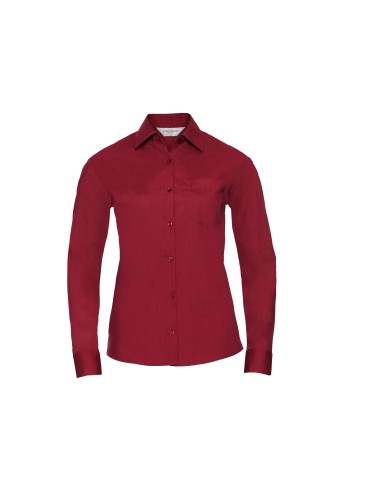 RUS-0R934F0-Ladies' Long Sleeve Classic Polycotton Poplin Shirt
