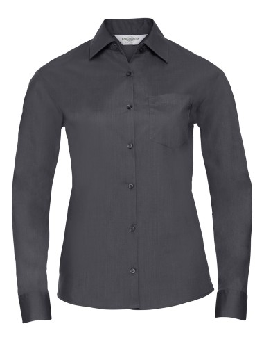 RUS-0R934F0-Ladies' Long Sleeve Classic Polycotton Poplin Shirt