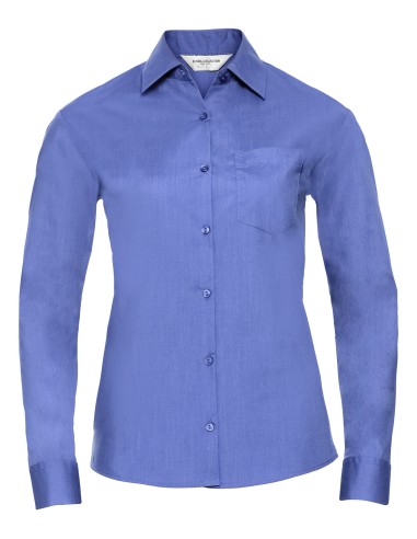 RUS-0R934F0-Ladies' Long Sleeve Classic Polycotton Poplin Shirt