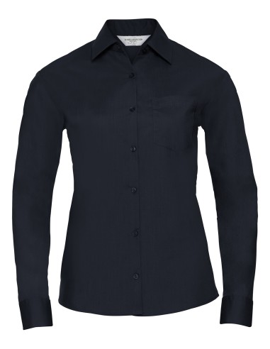 RUS-0R934F0-Ladies' Long Sleeve Classic Polycotton Poplin Shirt
