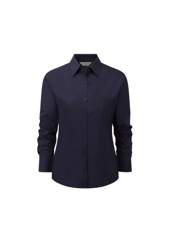 RUS-0R934F0-Ladies' Long Sleeve Classic Polycotton Poplin Shirt