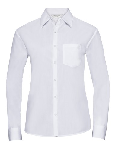 RUS-0R934F0-Ladies' Long Sleeve Classic Polycotton Poplin Shirt