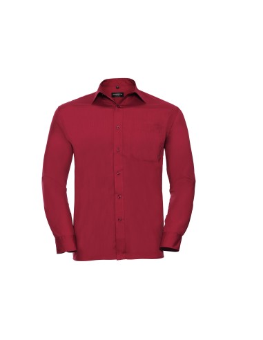 RUS-0R934M0-Men's Long Sleeve Classic Polycotton Poplin Shirt
