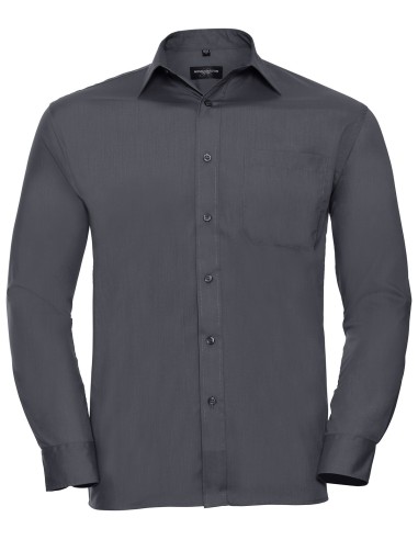 RUS-0R934M0-Men's Long Sleeve Classic Polycotton Poplin Shirt