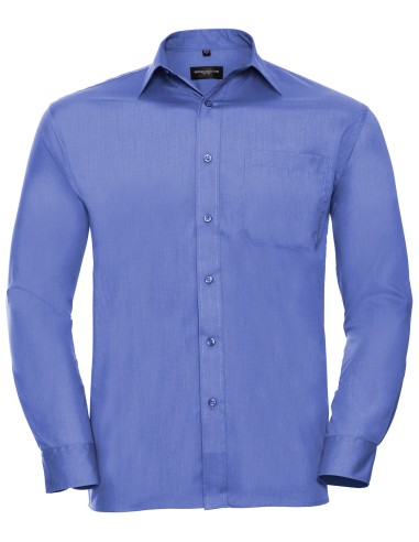 RUS-0R934M0-Men's Long Sleeve Classic Polycotton Poplin Shirt