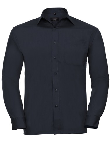 RUS-0R934M0-Men's Long Sleeve Classic Polycotton Poplin Shirt