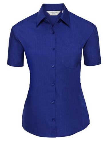 RUS-0R935F0-Ladies' Short Sleeve Classic Polycotton Poplin Shirt
