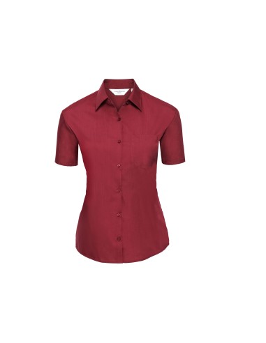 RUS-0R935F0-Ladies' Short Sleeve Classic Polycotton Poplin Shirt