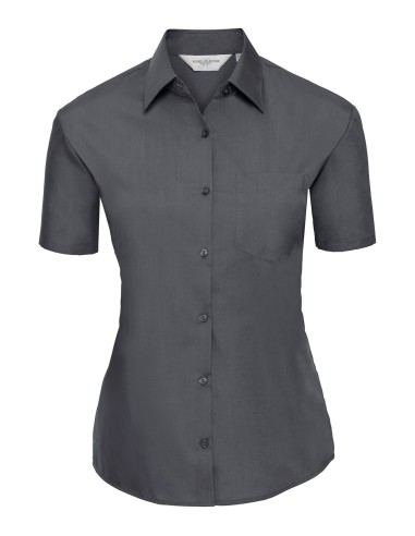 RUS-0R935F0-Ladies' Short Sleeve Classic Polycotton Poplin Shirt