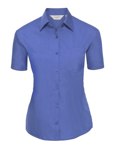 RUS-0R935F0-Ladies' Short Sleeve Classic Polycotton Poplin Shirt
