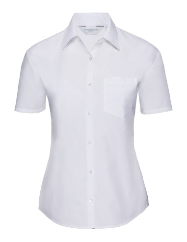 RUS-0R935F0-Ladies' Short Sleeve Classic Polycotton Poplin Shirt