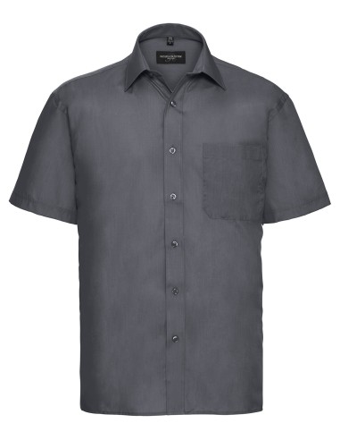 RUS-0R935M0-Men's Short Sleeve Classic Polycotton Poplin Shirt