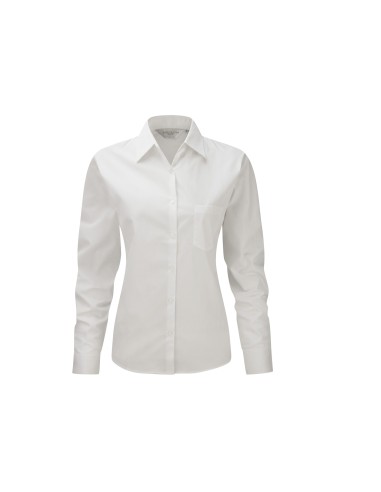 RUS-0R936F0-Ladies' Long Sleeve Classic Pure Cotton Poplin Shirt