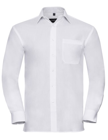 RUS-0R936M0-Men's Long Sleeve Classic Pure Cotton Poplin Shirt