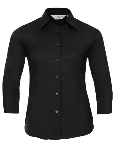RUS-0R946F0-Ladies' Long Sleeve Classic Pure Cotton Poplin Shirt