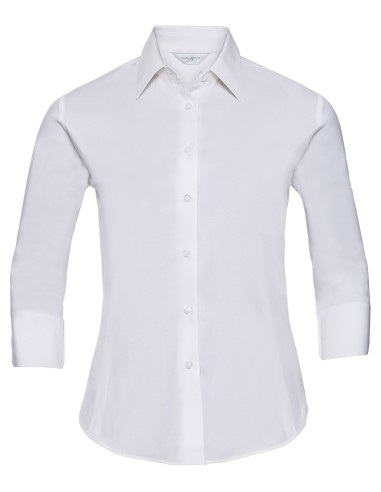 RUS-0R946F0-Ladies' Long Sleeve Classic Pure Cotton Poplin Shirt