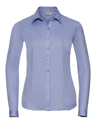 RUS-0R962F0-Ladies' Long Sleeve Tailored Herringbone Shirt
