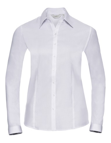 RUS-0R962F0-Ladies' Long Sleeve Tailored Herringbone Shirt