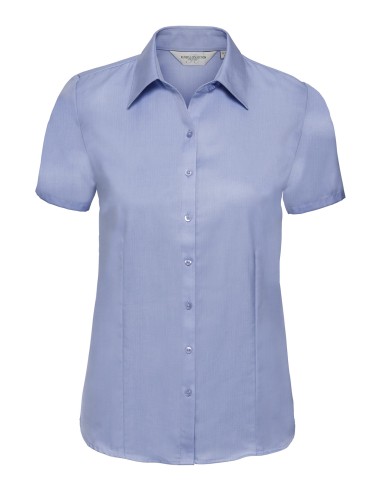 RUS-0R963F0-Ladies' Short Sleeve Tailored Herringbone Shirt
