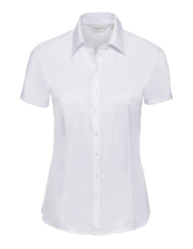 RUS-0R963F0-Ladies' Short Sleeve Tailored Herringbone Shirt