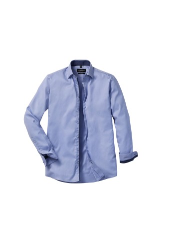 RUS-0R964M0-Men's Long Sleeve Tailored Contrast Herringbone Shirt
