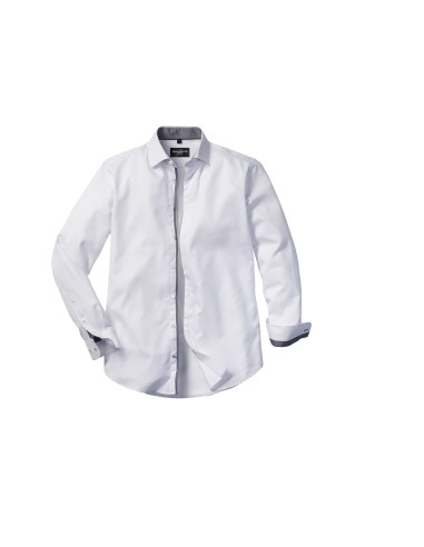RUS-0R964M0-Men's Long Sleeve Tailored Contrast Herringbone Shirt
